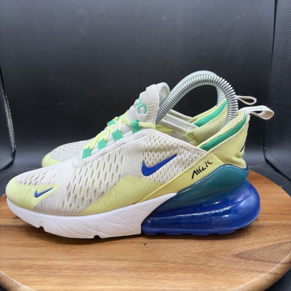 Nike Air Max 270 Youth Size 4Y Shoes White Volt Blue Mesh Sneakers FN6982-100